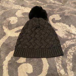 J.Crew Knit Faux Fur Pom Beanie Hat Gray